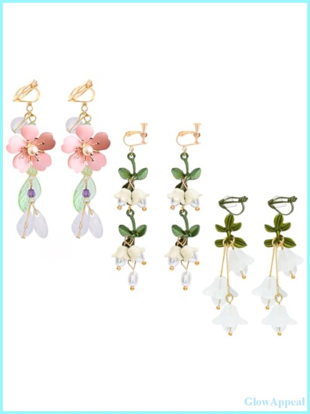 3 Pairs Flower Clip On Earrings for Women Hypoallergenic 316L Stainless Steel